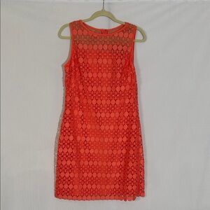 NWT Lauren By Ralph Lauren Dress Size 10 Orange Coral Embroidered Overlay